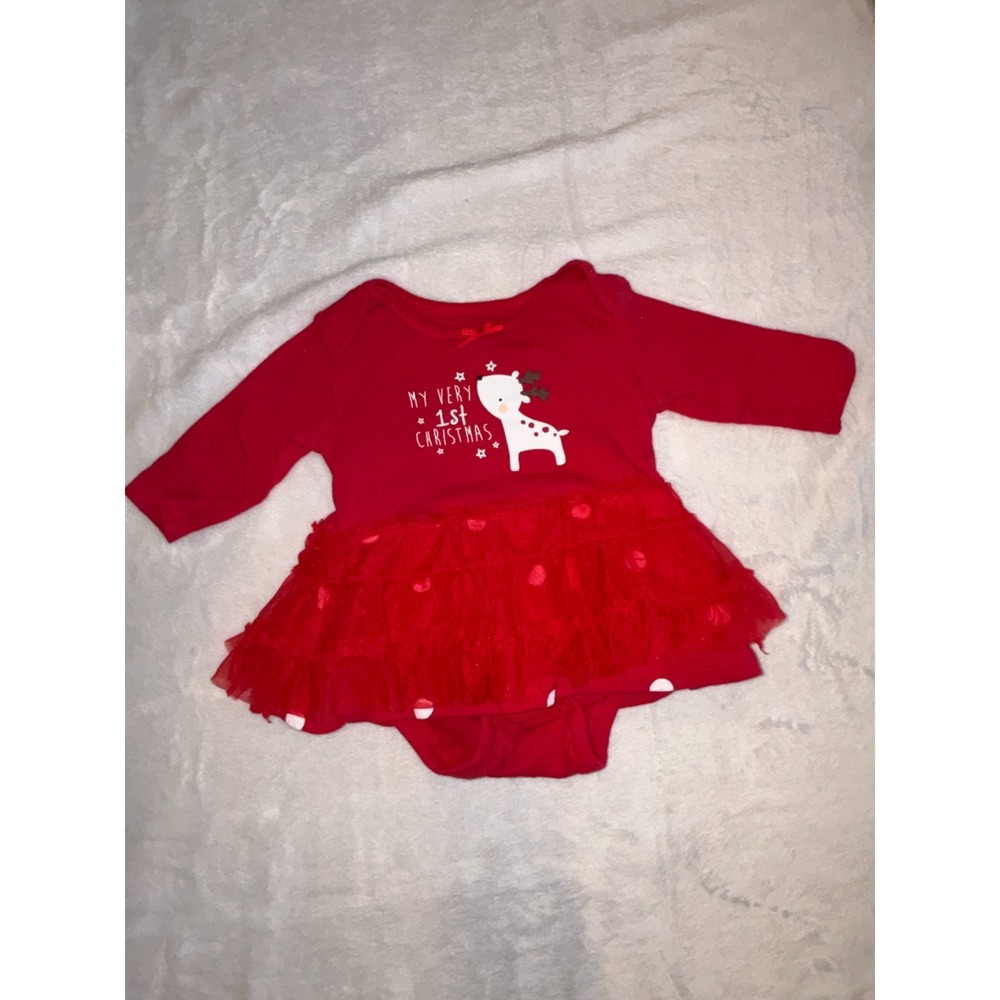 Gerber Romper Tulle Tutu Skirt Baby Girls 0-3 Month Red First Christmas Ruffle